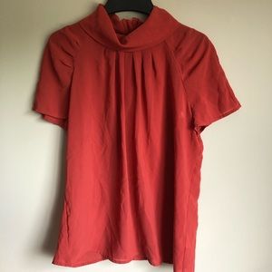 Worthington Ruched-Collar blouse in “Rust Red”